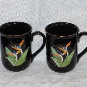 A pair of Otagiri Japan bird of paradise floral coffee mugs